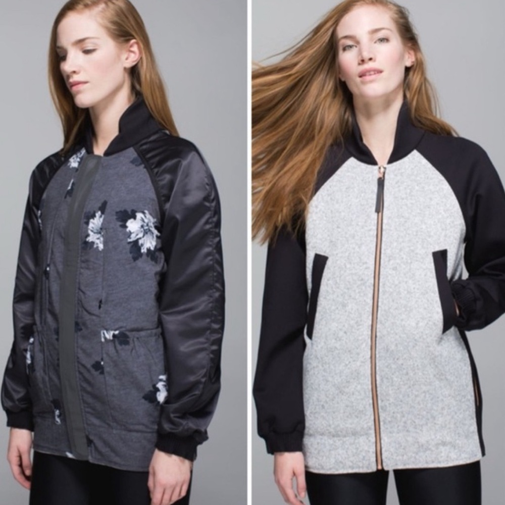 Lululemon Both Ways Bomber Atomic Flower Heathered White Reversible Jacket